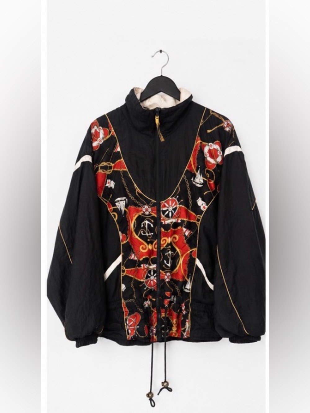Blue Bomber Jacket with Red & Gold Nautical Print